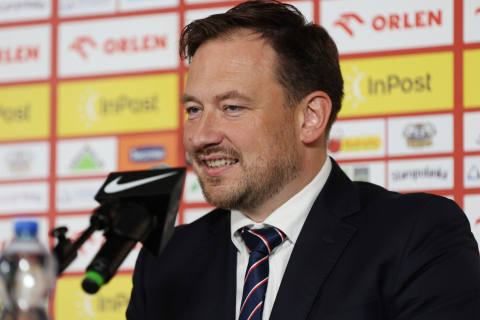 Secretary-General of Polish Football Association LUKASZ WACHOWSKI of Poland during the press conference in Warsaw (Poland).